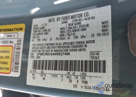 2022 Ford Bronco Sport Outer Banks from USA, damaged, VIN 3FMCR9C64NRE27496